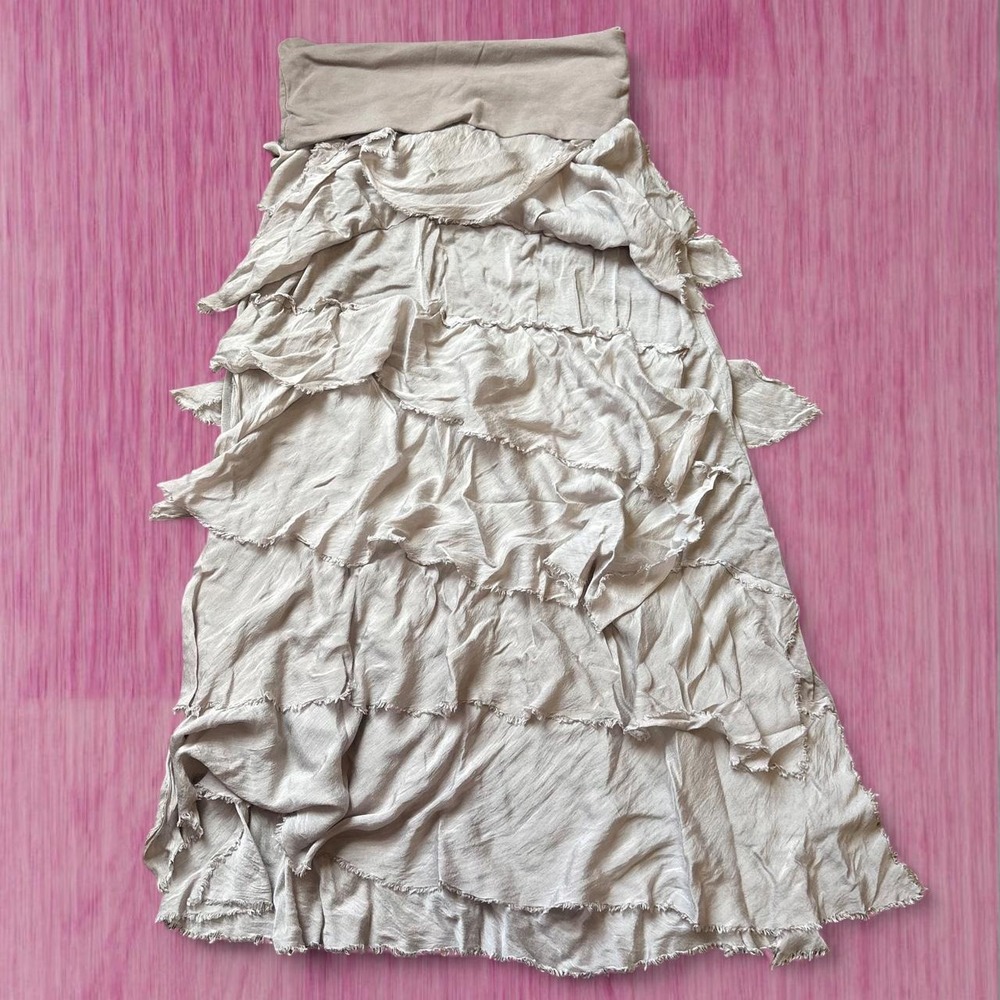 vintage made in italy beige tiered maxi skirt